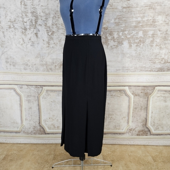 Vintage 1990s Black Maxi Skirt Long Front Slit Classic Office Column Goth 90s - Picture 7 of 14